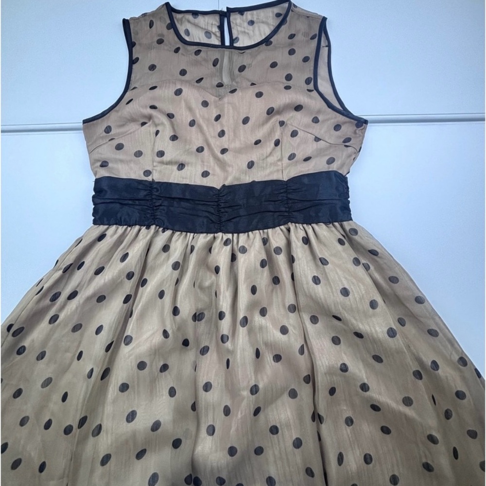 Lindy Bop Tan and Black Polka Dot Midi Dress